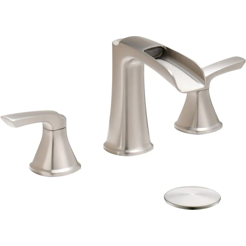 Brushed Nickel Widespread Bathroom Faucet 3 Hole Waterfall 8 Inch Sink Mixer